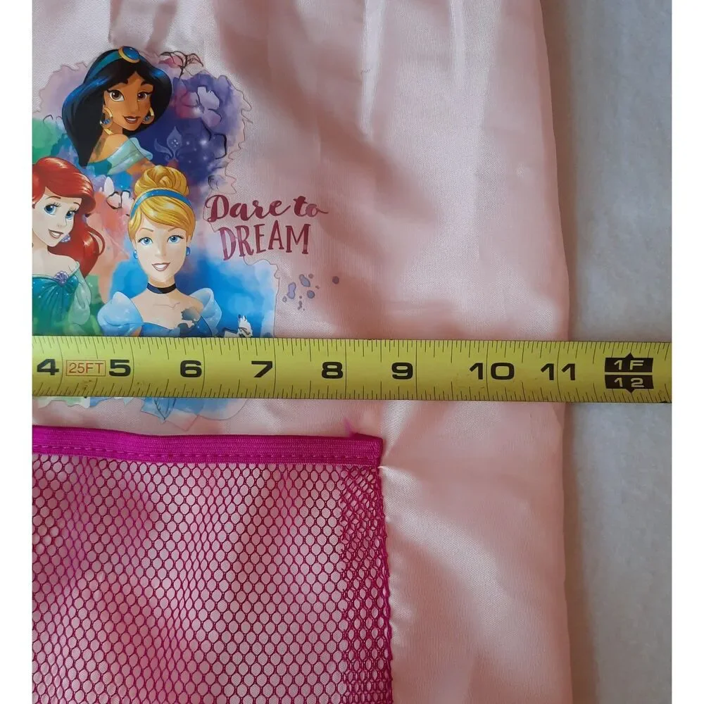 Disney Princess Pink Drawstring Backpack Ariel Cinderela Jasmine Mesh Pocket Bag
